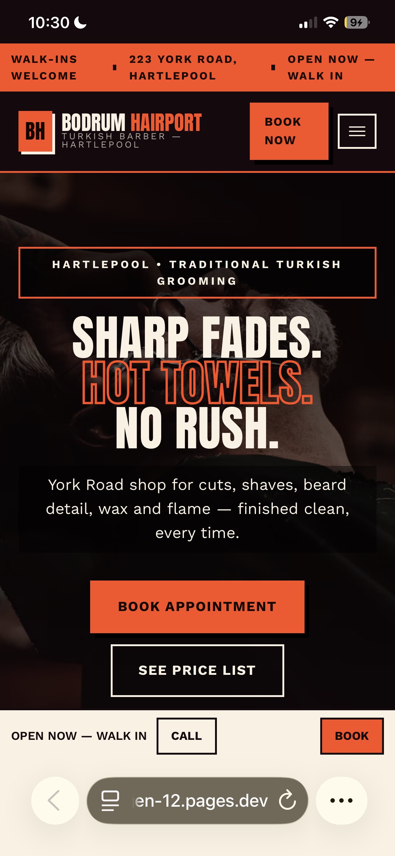 Fade and Co website on a phone